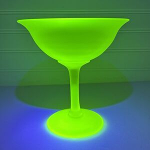 Tiffin Canary Yellow Vaseline Satin Glass Footed Compote Uranium UV GLOWS